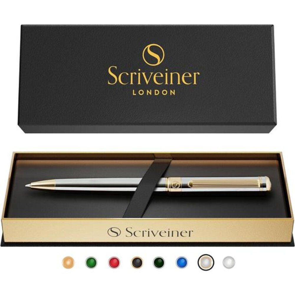 Silver Chrome Ballpoint Pen - Stunning Luxury Pen with 24K Gold Finish, Black
